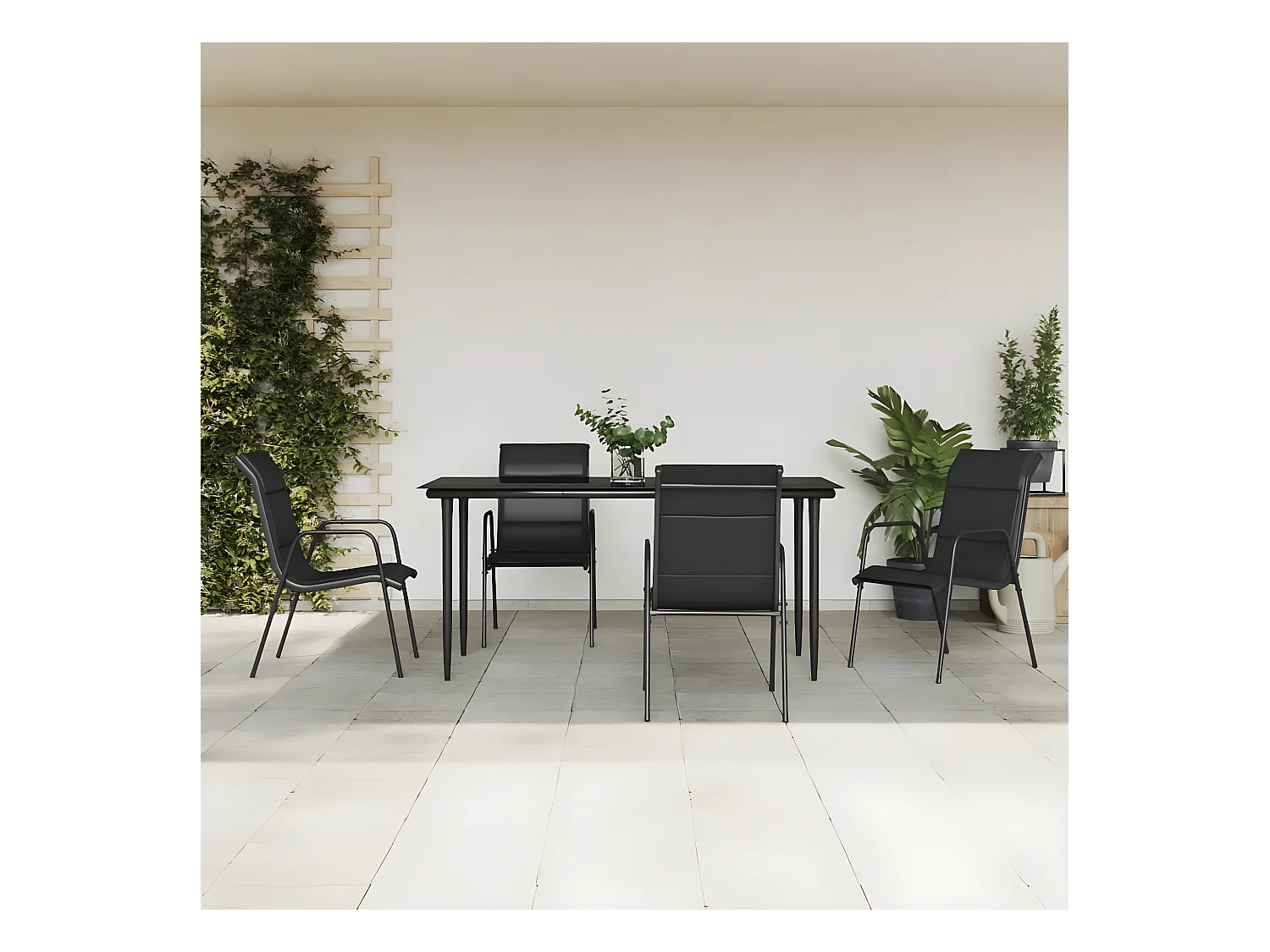 5-tlg. Garten-Essgruppe,Gartensitzgruppe Schwarz Stahl und Textilene -gkd36233