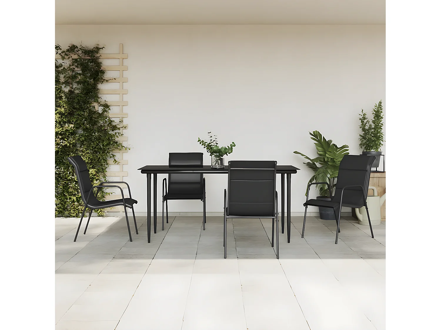 Ensemble à manger de jardin 5 pcs noir textilène et acier BE12476