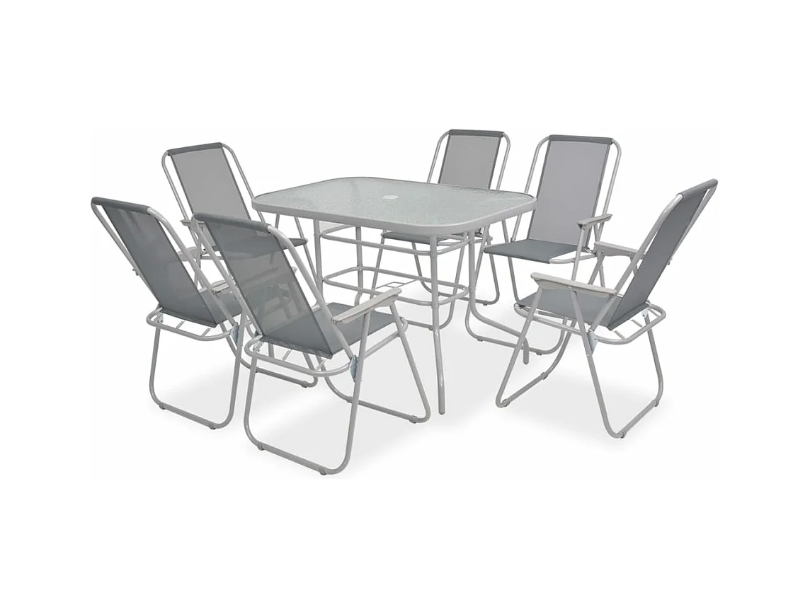 Comedor de jardín 8 piezas acero y textilene gris YOE79623