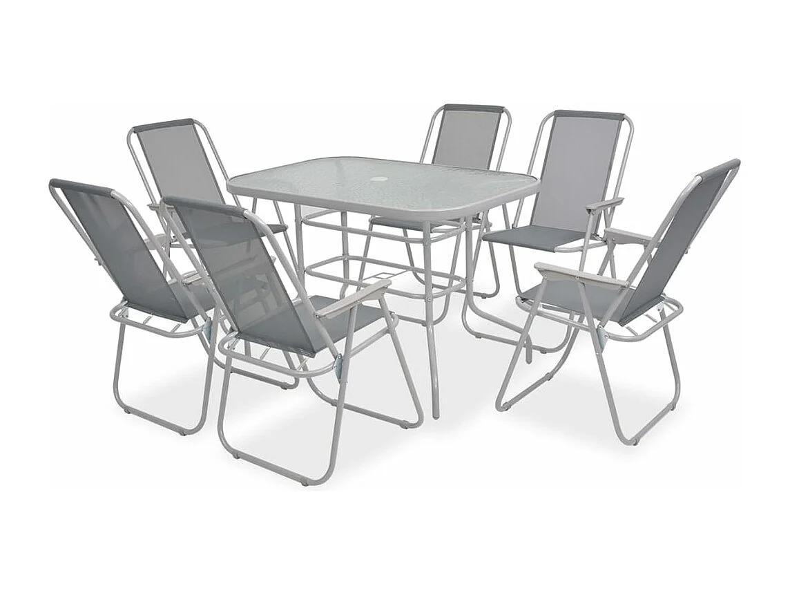 Salle à manger de jardin 8 pcs Acier et textilène Gris BE45395