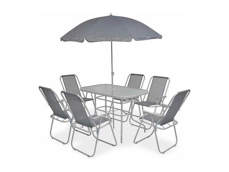 Comedor de jardín 8 piezas acero y textilene gris YOE79623