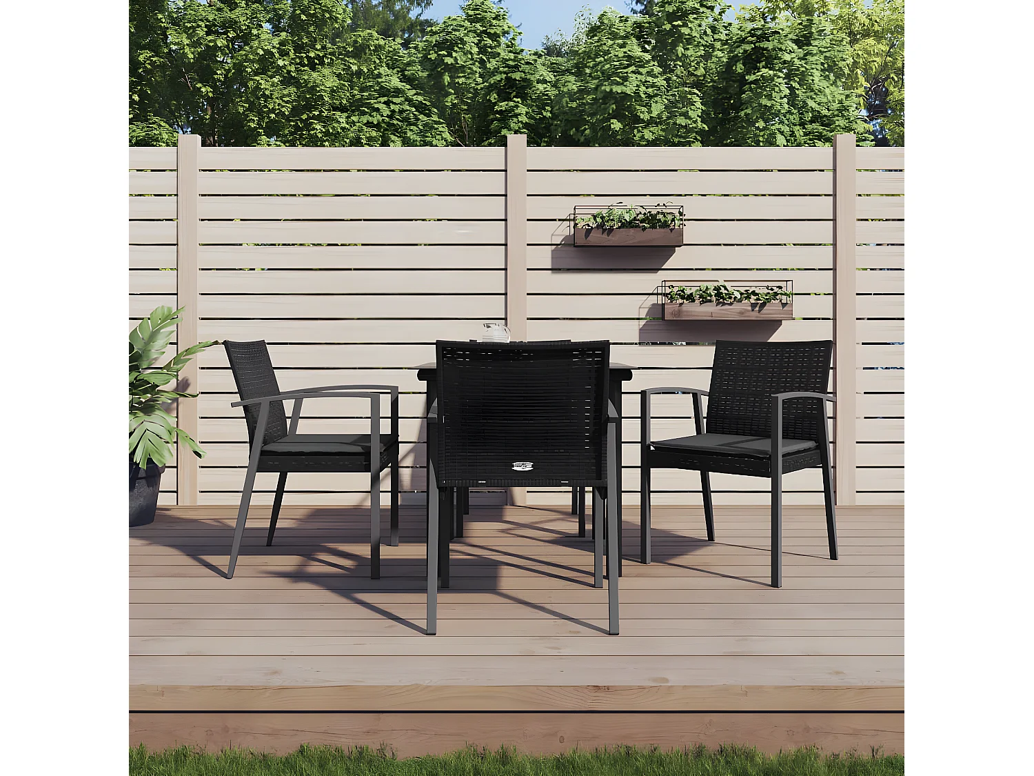 Comedor de jardín 5 piezas y cojines ratán sintético y acero YOE21323