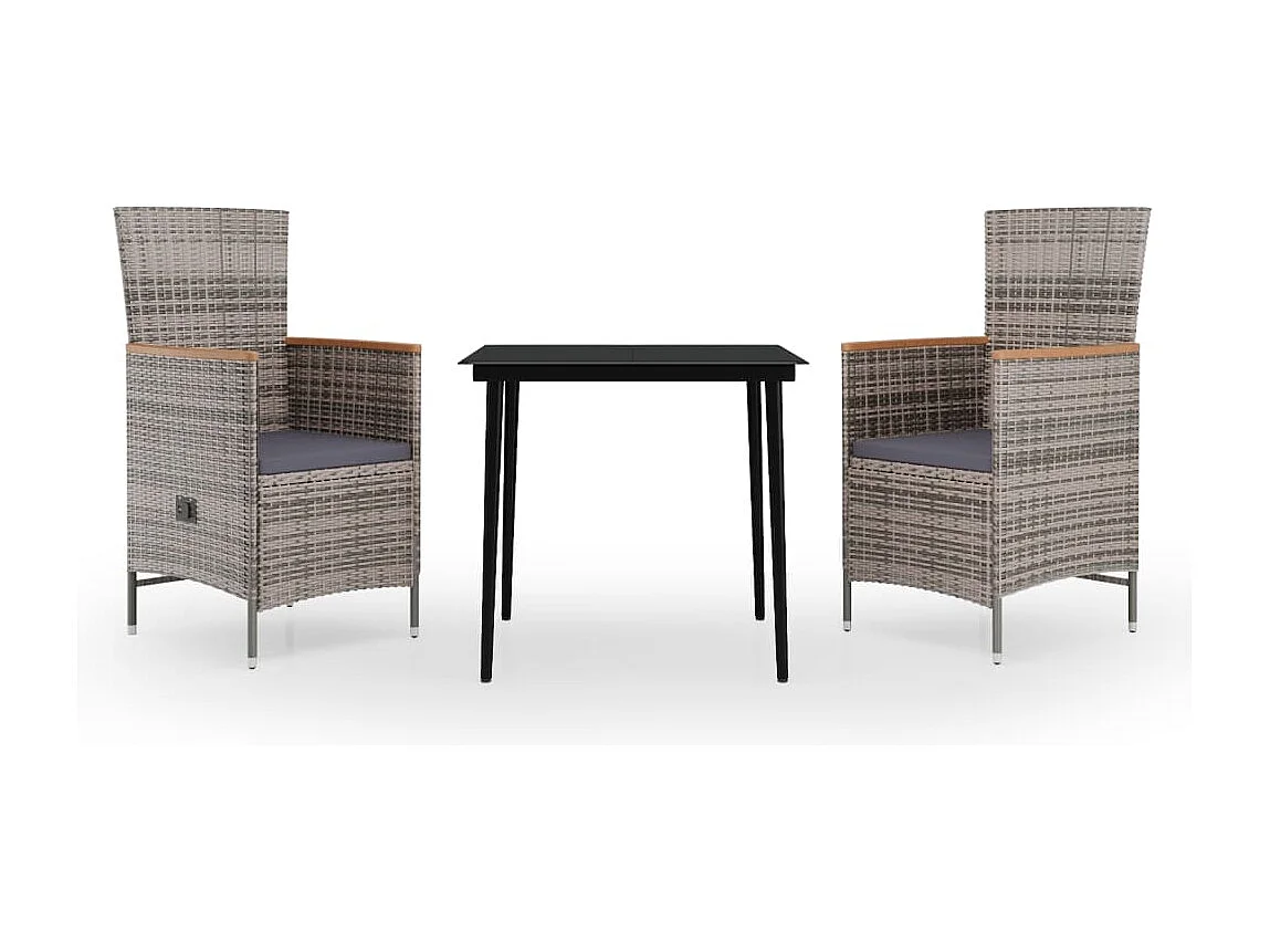 Ensemble de salle à manger de jardin avec coussins 3 pcs Gris BE17437