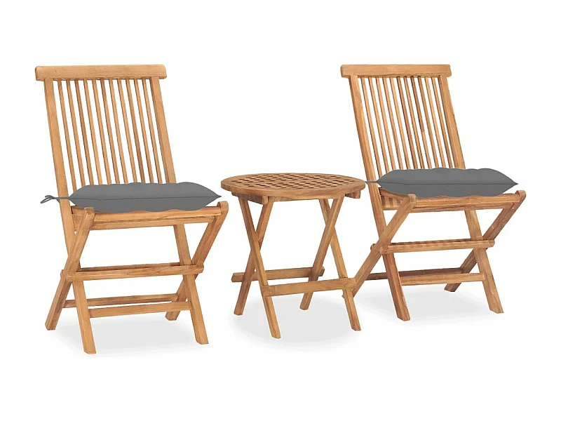 3 pcs conj. jantar dobrável exterior c/ almofadão teca maciça PT448785