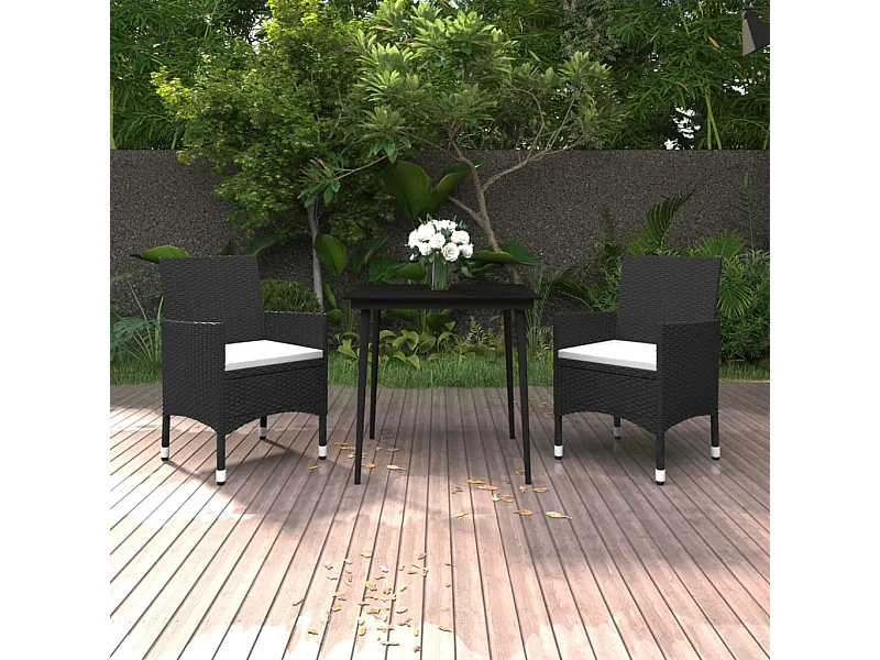 3 pcs conjunto de jantar p/ jardim c/almofadões vime PE e vidro PT543704