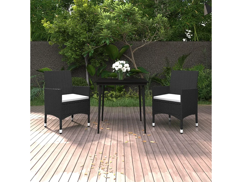 3-tlg. Garten-Essgruppe,Gartensitzgruppe mit Auflagen Poly Rattan und Glas -gkd28274