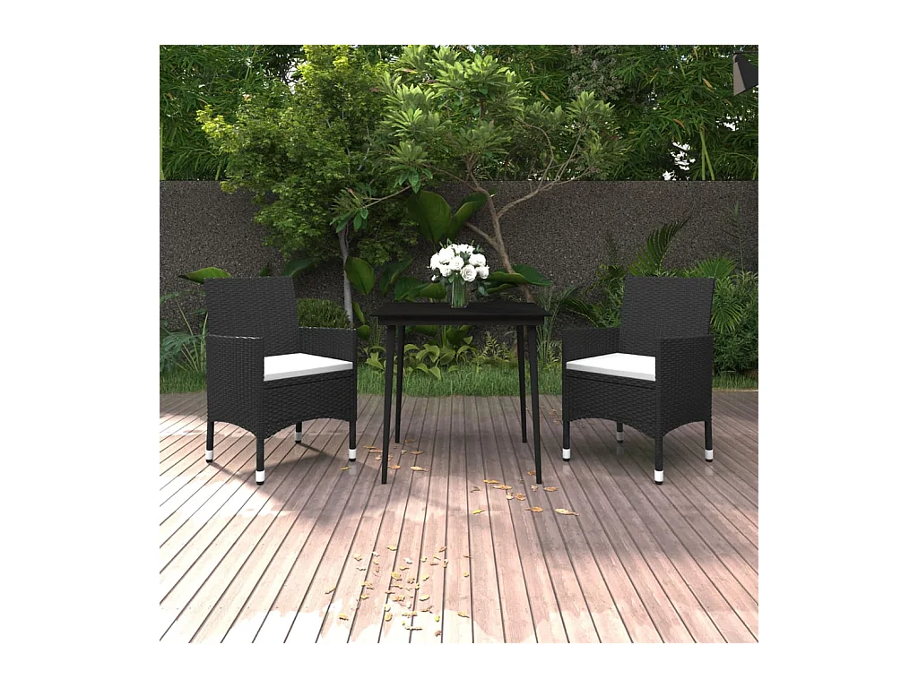 Salle à manger de jardin coussins 3 pcs Résine tressée Verre BE22265