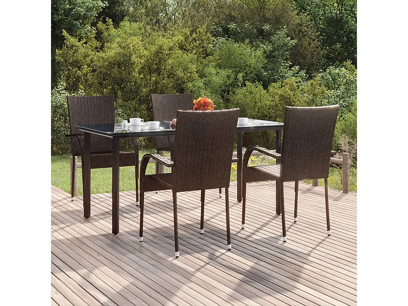 5-tlg. Garten-Essgruppe,Gartensitzgruppe Braun Poly Rattan -gkd99865