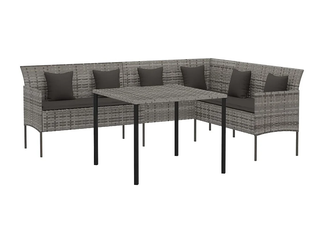 2 pcs conjunto de jantar p/ jardim c/ almofadões vime PE cinza PT245387