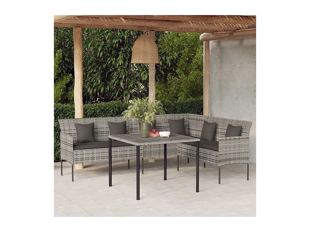 Ensemble à manger de jardin et coussins 2 pcs gris rotin BE50512