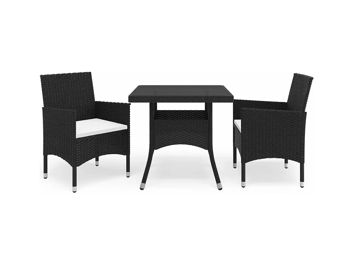 Ensemble à dîner de jardin 3 pcs Noir Résine tressée et verre BE27775