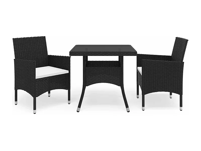 Comedor de jardín 3 piezas ratán sintético y vidrio negro YOE56463