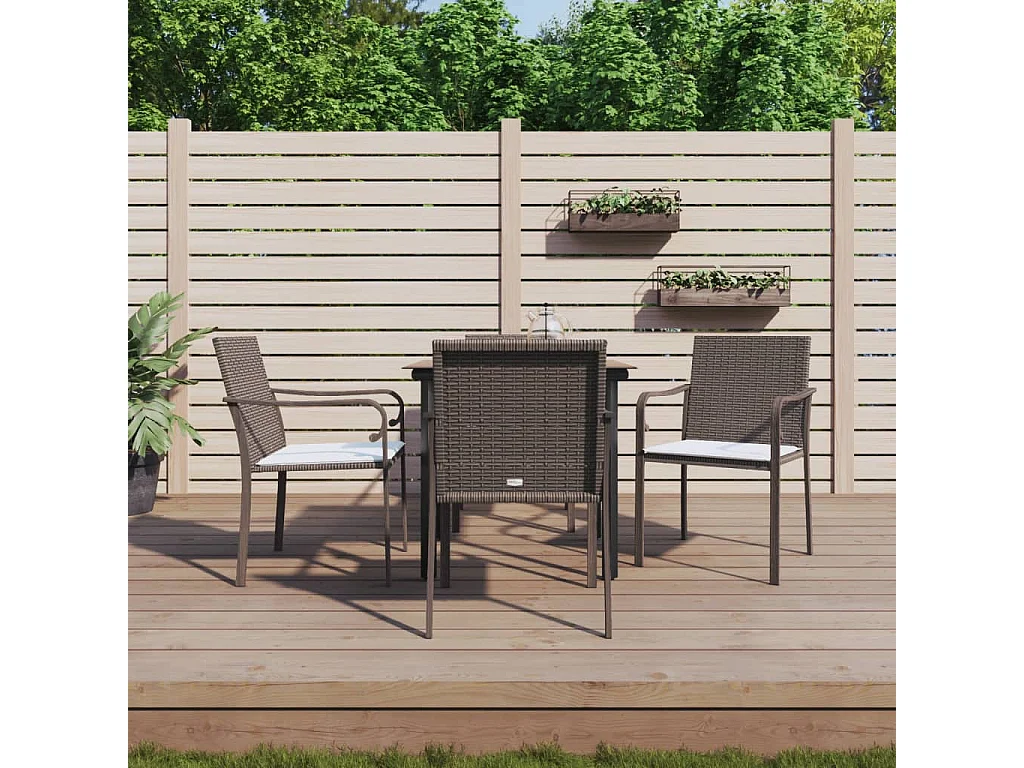 Ensemble à manger de jardin 5 pcs coussins résine tressée acier BE46711
