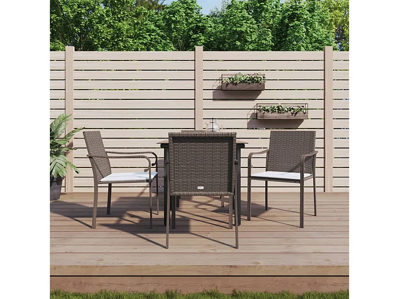 5-tlg. Garten-Essgruppe,Gartensitzgruppe mit Kissen Poly Rattan und Stahl -gkd86491
