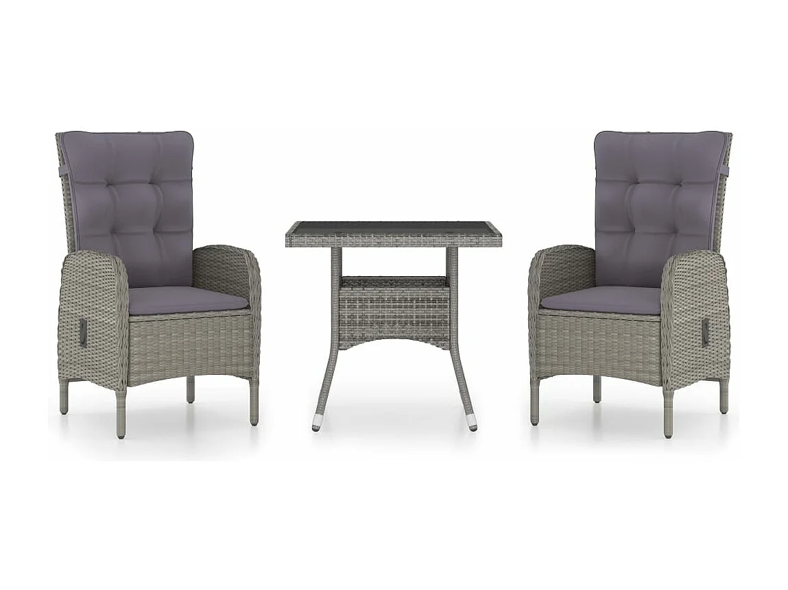 3-tlg. Garten-Essgruppe,Gartensitzgruppe Poly Rattan und Glas Grau -gkd96618