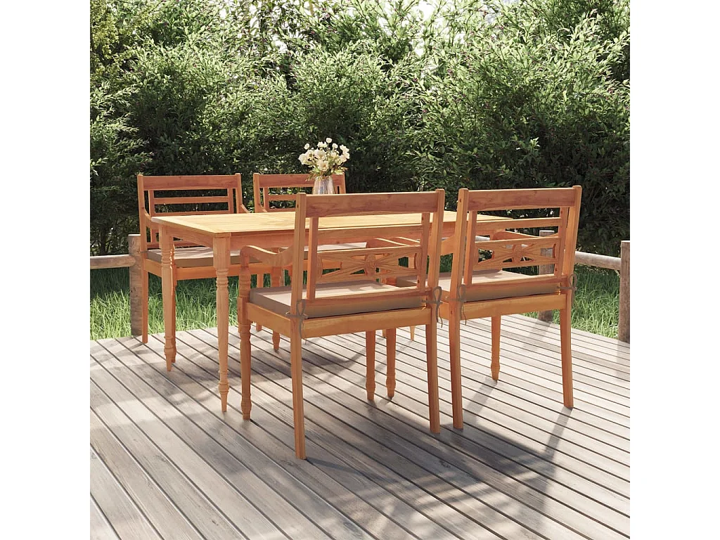 Ensemble à manger de jardin coussins 5 pcs Bois de teck massif BE96373