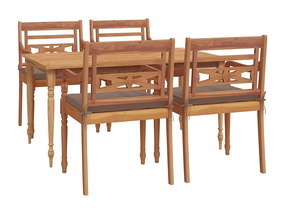 Ensemble à manger de jardin coussins 5 pcs Bois de teck massif BE96373