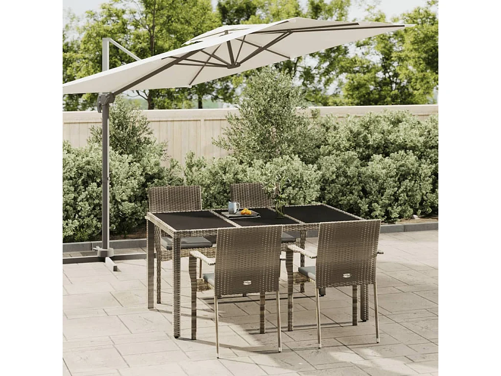 5-tlg. Garten-Essgruppe,Gartensitzgruppe mit Kissen Grau Poly Rattan -gkd35628