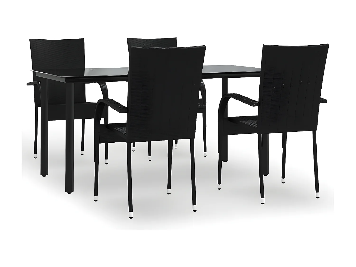 5 pcs conjunto de jantar p/ jardim vime PE preto PT578029