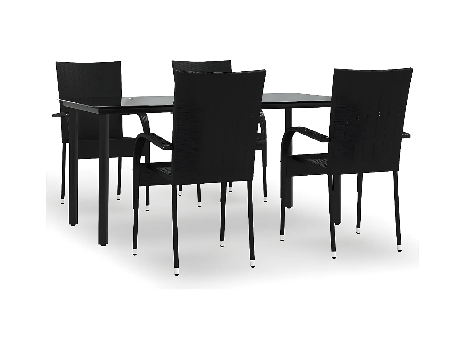 5-tlg. Garten-Essgruppe,Gartensitzgruppe Schwarz Poly Rattan -gkd49005