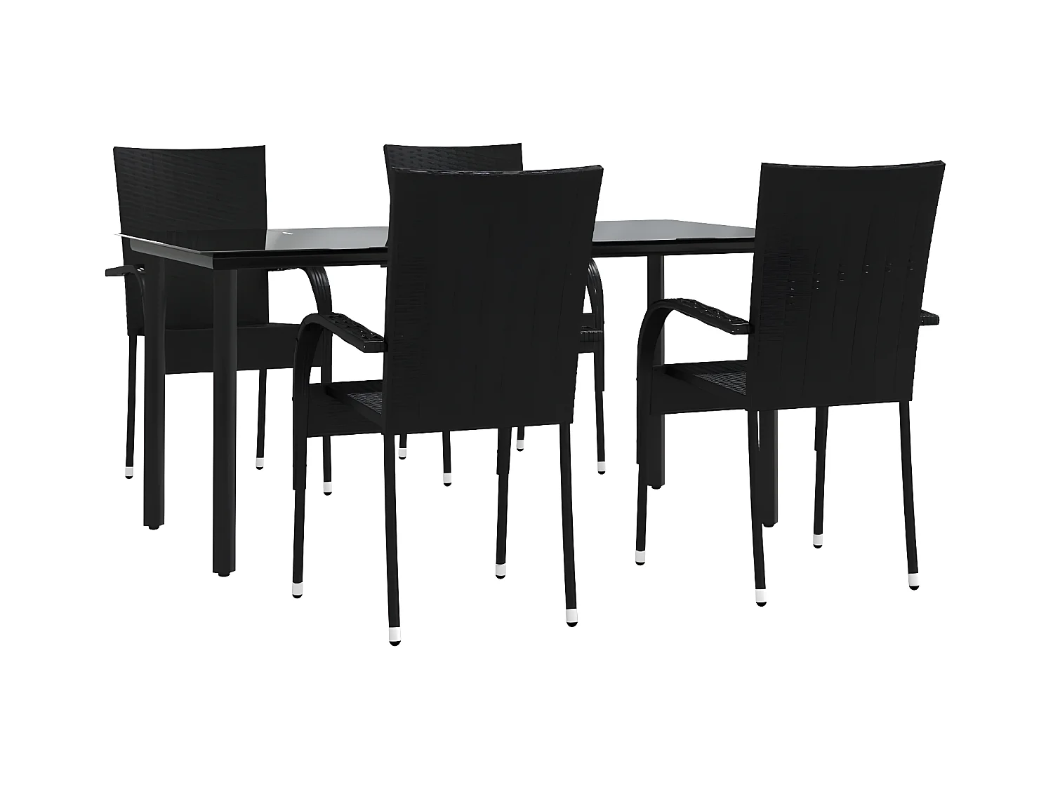 5-tlg. Garten-Essgruppe,Gartensitzgruppe Schwarz Poly Rattan -gkd49005