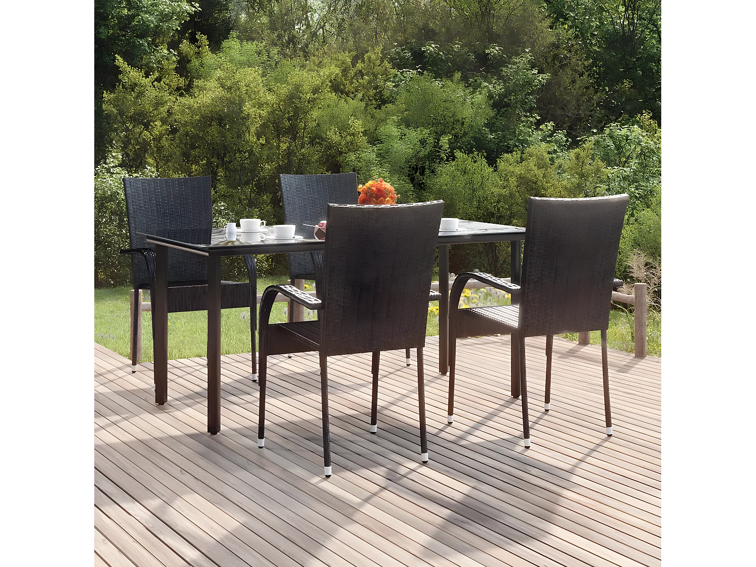 Ensemble à manger de jardin 5 pcs Noir Résine tressée BE67699