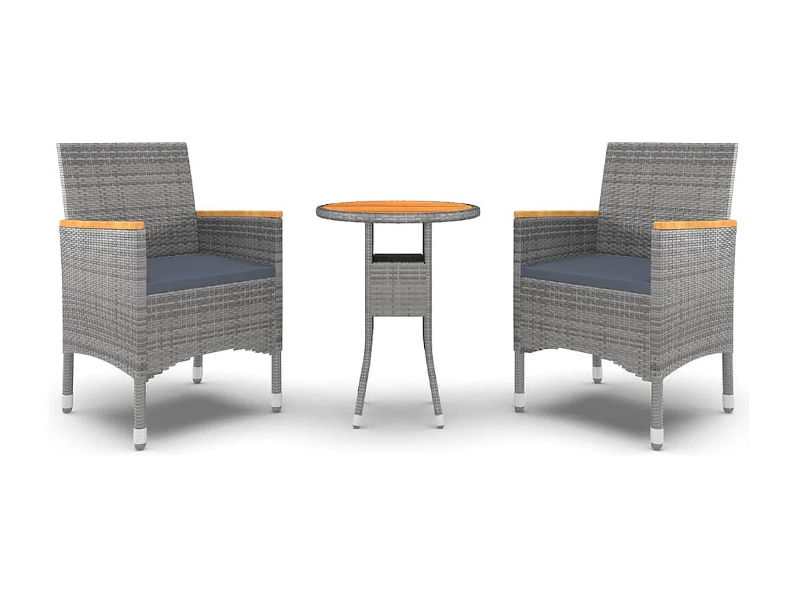 Salle à manger de jardin 3 pcs Résine tressée Gris GFDF90362