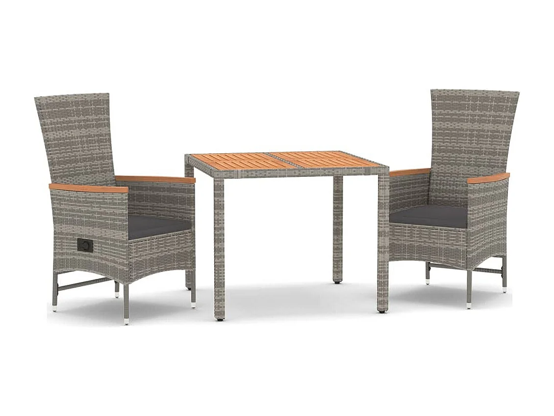 Ensemble à manger de jardin 3 pcs coussins gris résine tressée BE40754