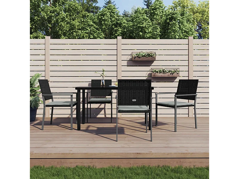 5 pcs conjunto de jantar p/ jardim c/ almofadões vime PE e aço PT396297