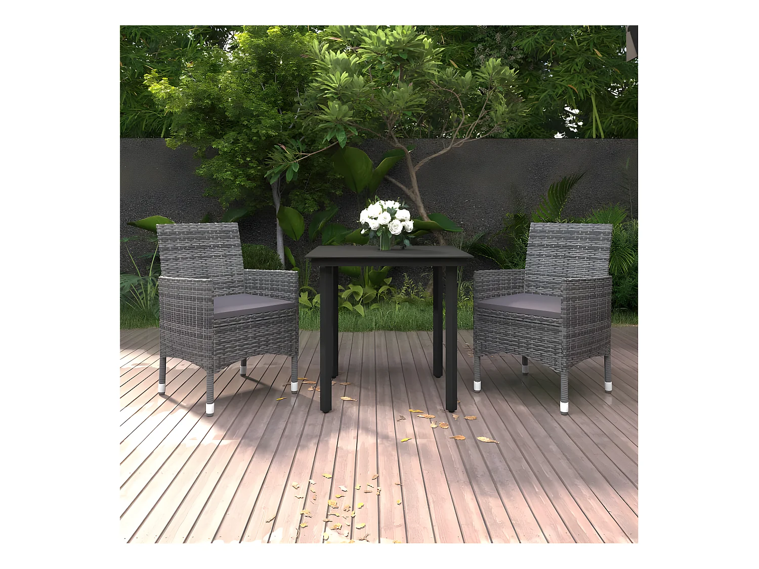 Salle à manger de jardin coussins 3 pcs Résine tressée Verre BE19987