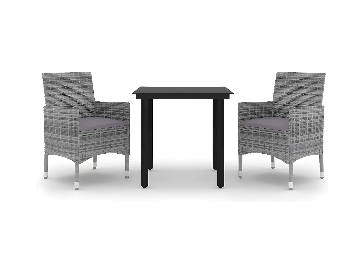 3-tlg. Garten-Essgruppe,Gartensitzgruppe mit Auflagen Poly Rattan und Glas -gkd20611