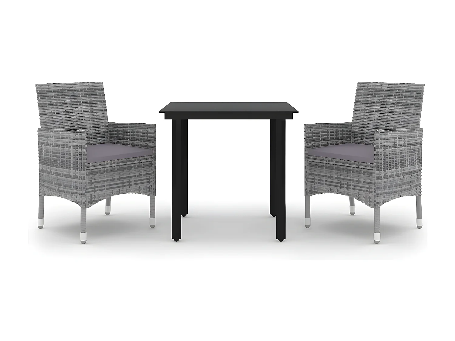 3 pcs conjunto de jantar p/ jardim c/almofadões vime PE e vidro PT223494