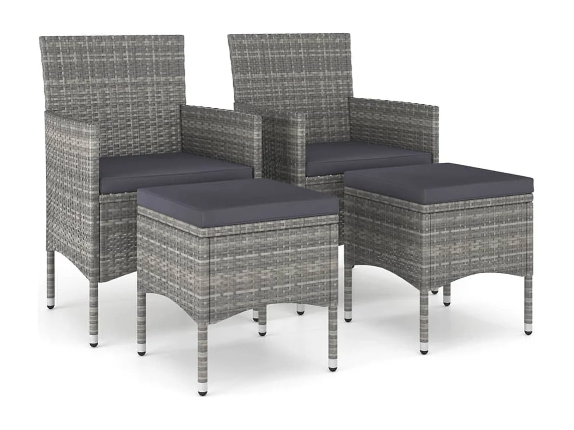 Jeu de chaise et tabouret de jardin 4 pcs Résine tressée Gris REO48873