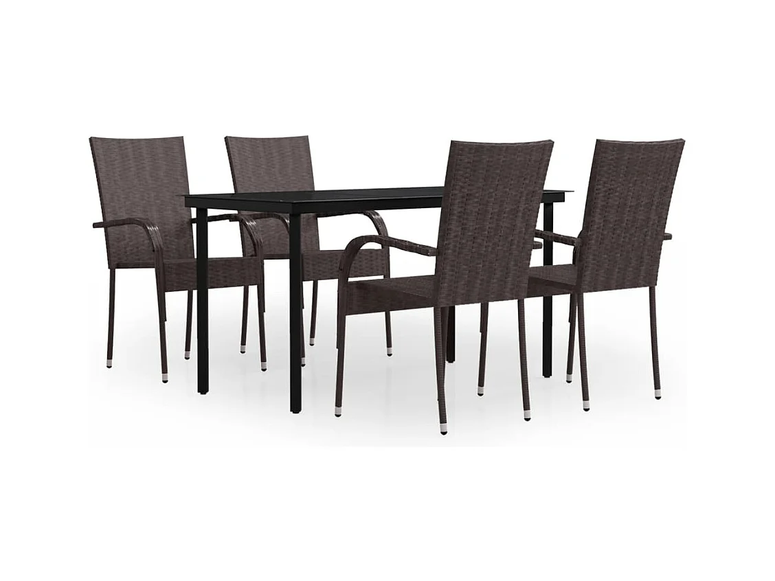 5 pcs conjunto de jantar para jardim castanho e preto PT458980