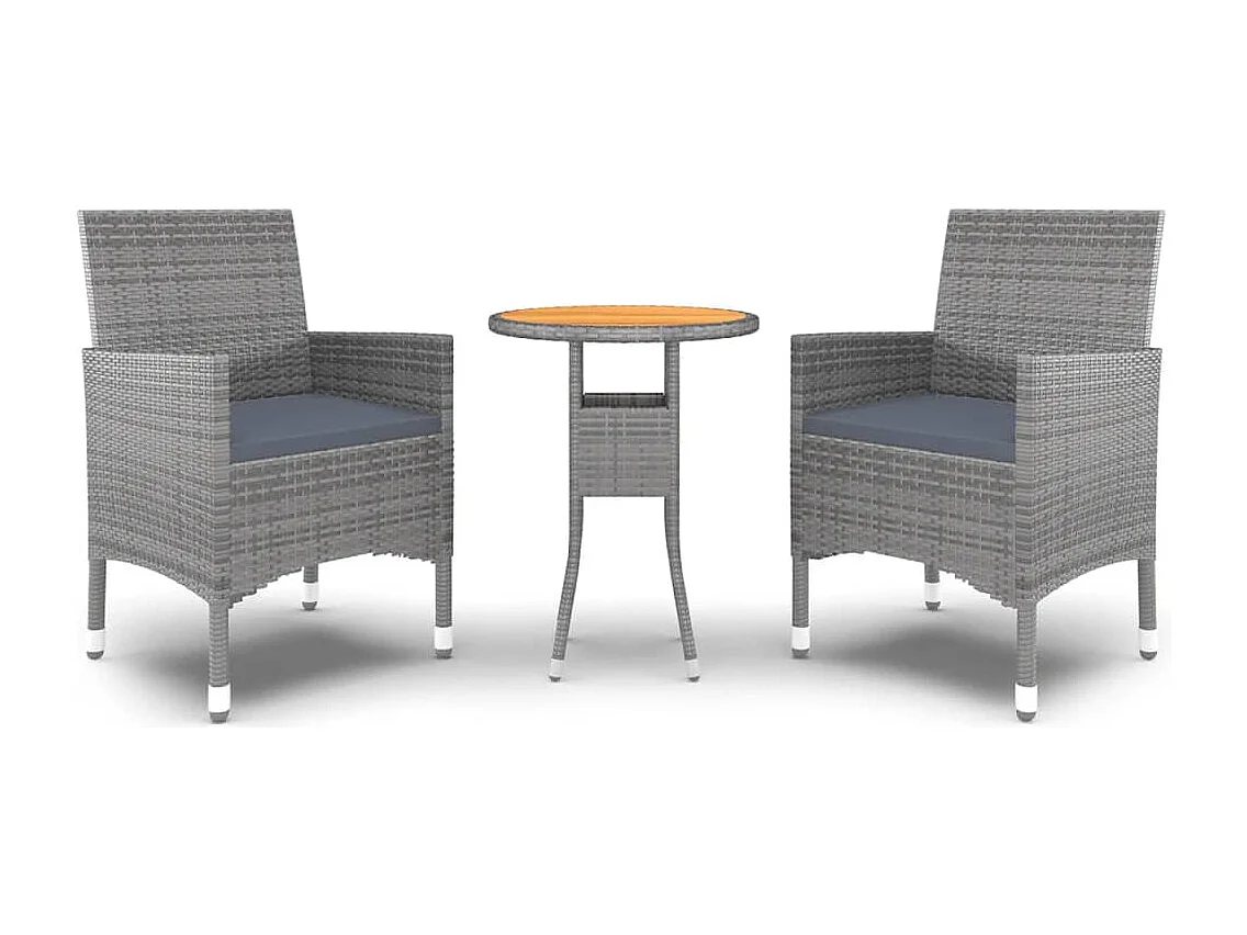 3-tlg. Garten-Essgruppe,Gartensitzgruppe Poly Rattan Grau -gkd30689