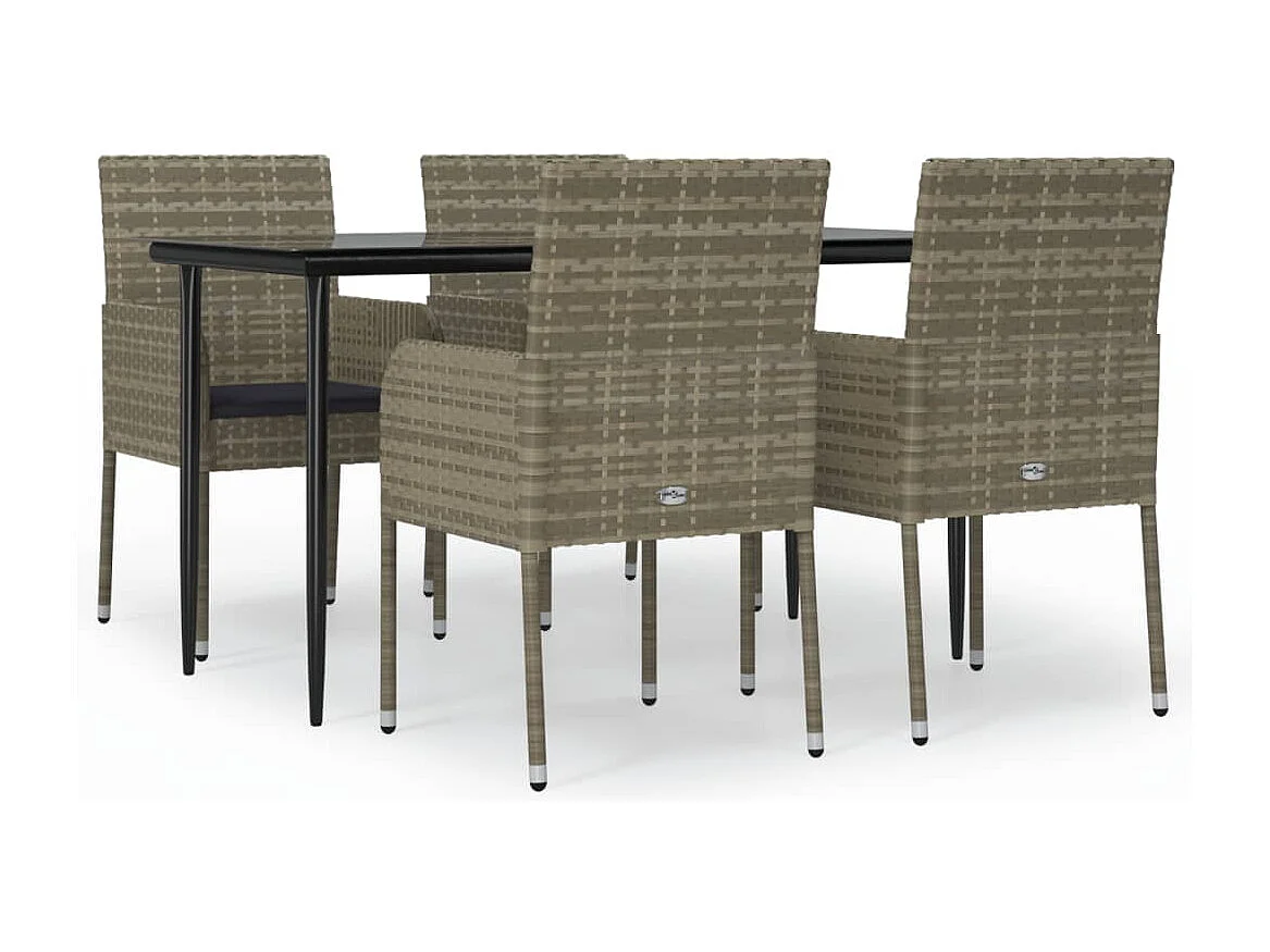 5-tlg. Garten-Essgruppe,Gartensitzgruppe mit Kissen Schwarz und Grau Poly Rattan -gkd22978