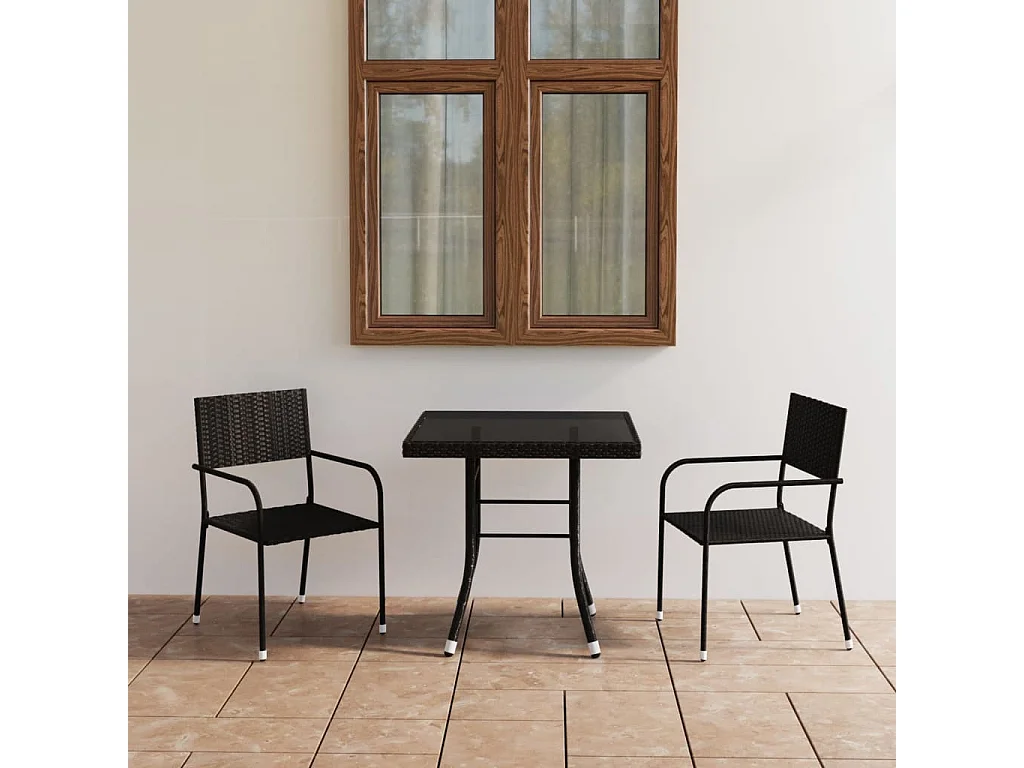 3 pcs conjunto de jantar para jardim vime PE preto PT311038