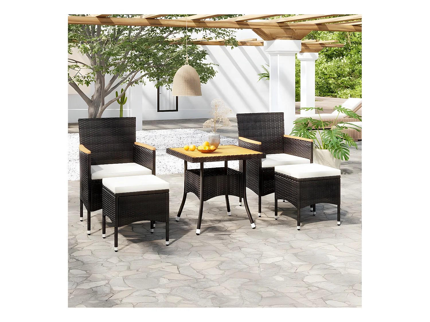 Ensemble à dîner de jardin 5 pcs Résine tressée et acacia Noir BE63507