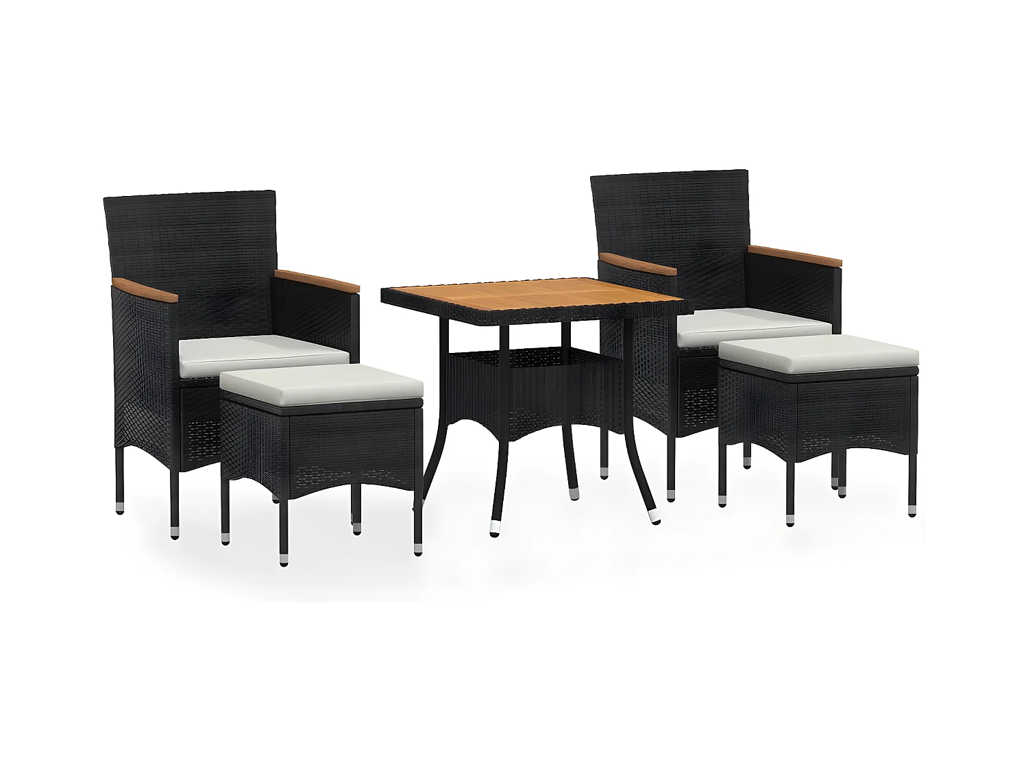 5-delige Tuinset poly rattan en massief acaciahout zwart NL321657