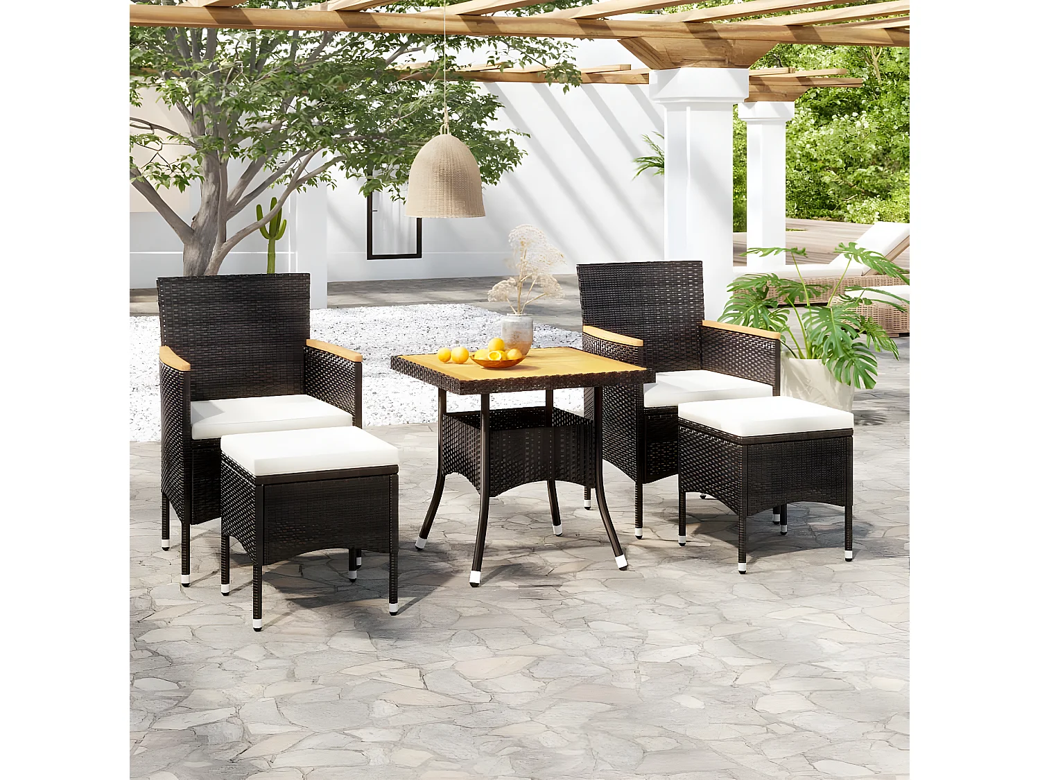Ensemble à dîner de jardin 5 pcs Résine tressée et acacia Noir BE63507