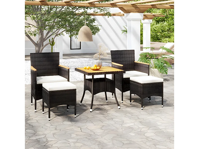 Ensemble à dîner de jardin 5 pcs Résine tressée et acacia Noir BE63507