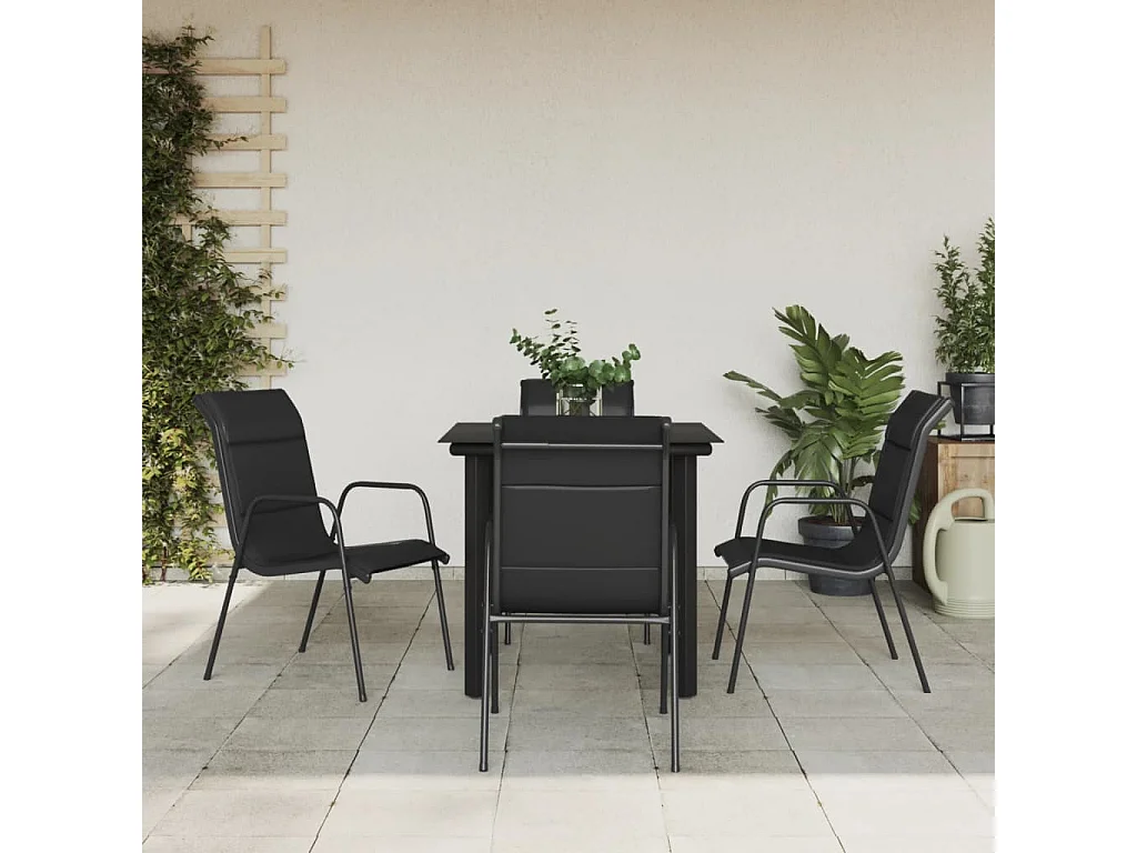 Ensemble à manger de jardin 5 pcs noir textilène et acier BE71659