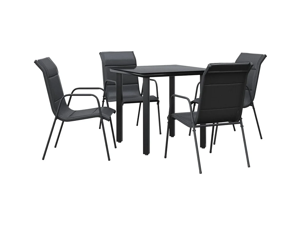 5-tlg. Garten-Essgruppe,Gartensitzgruppe Schwarz Stahl und Textilene -gkd65087