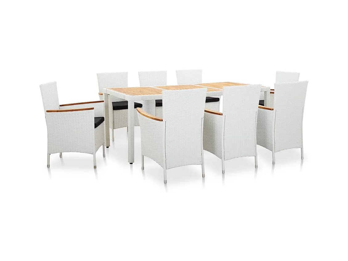 Ensemble à dîner d'extérieur 9 pcs Résine tressée Blanc BE19739