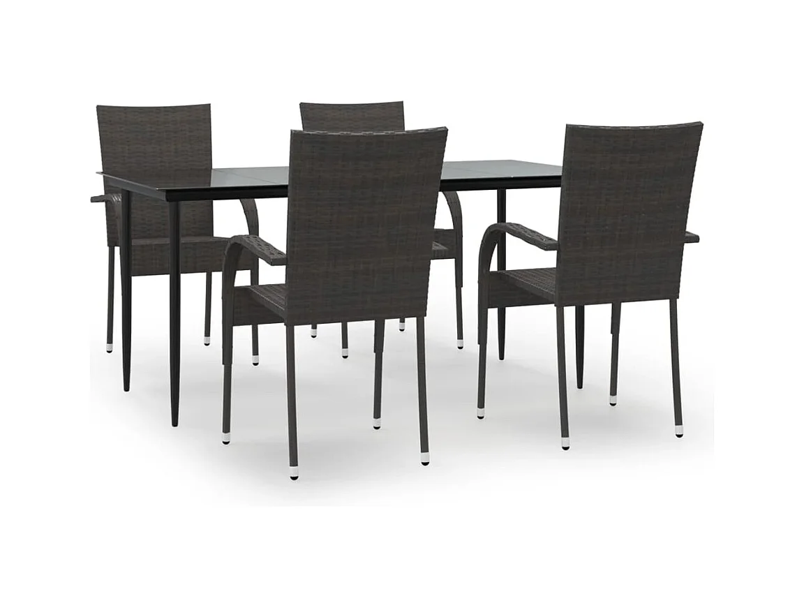 5-tlg. Garten-Essgruppe,Gartensitzgruppe Braun Poly Rattan -gkd40927