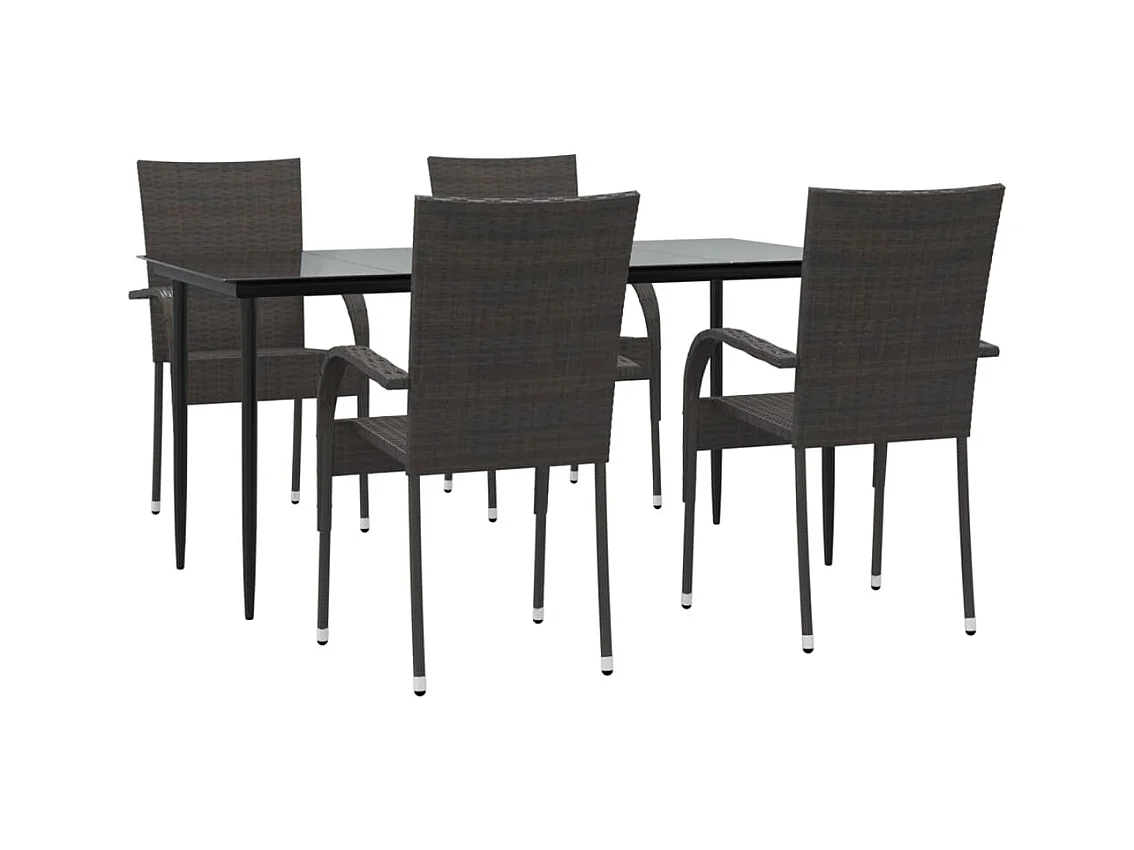 5-tlg. Garten-Essgruppe,Gartensitzgruppe Braun Poly Rattan -gkd40927