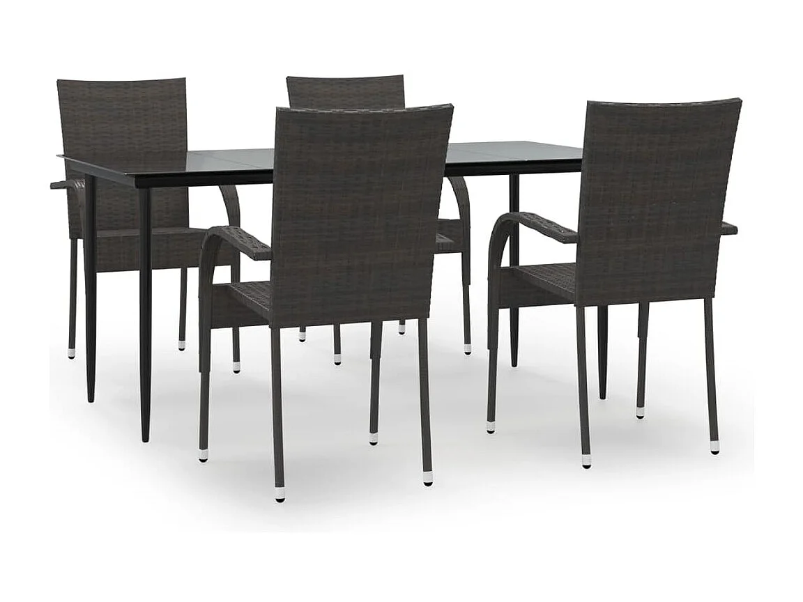 5-tlg. Garten-Essgruppe,Gartensitzgruppe Braun Poly Rattan -gkd40927