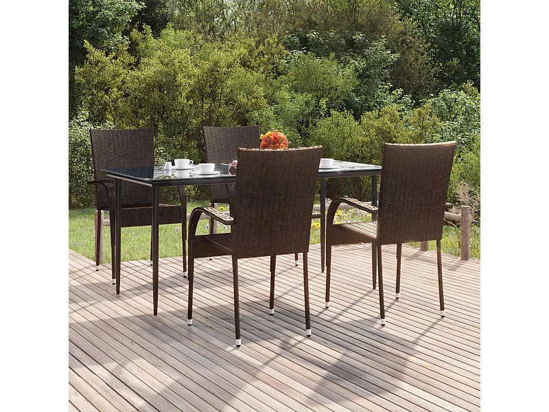 Ensemble à manger de jardin 5 pcs Marron Résine tressée BE89719