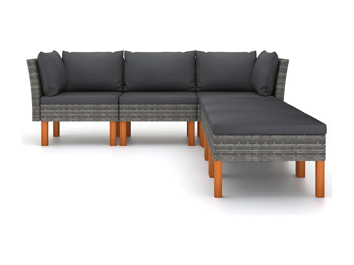 Salon de jardin 6 pcs avec coussins Résine tressée Gris BE51573