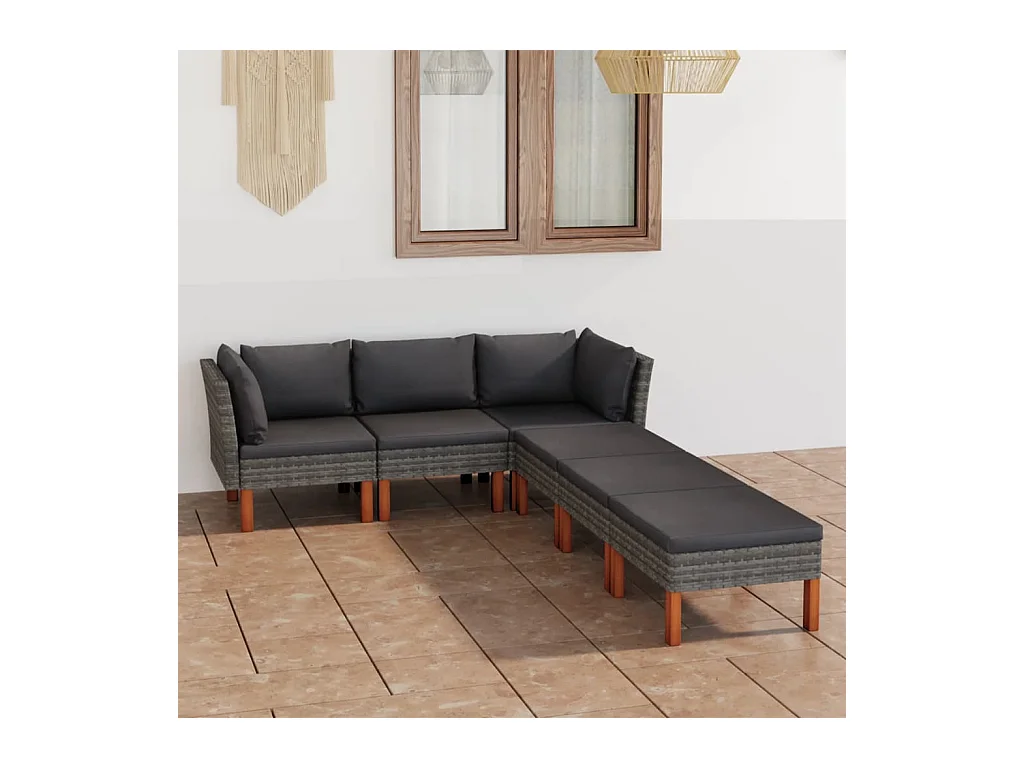 Salon de jardin 6 pcs avec coussins Résine tressée Gris BE51573